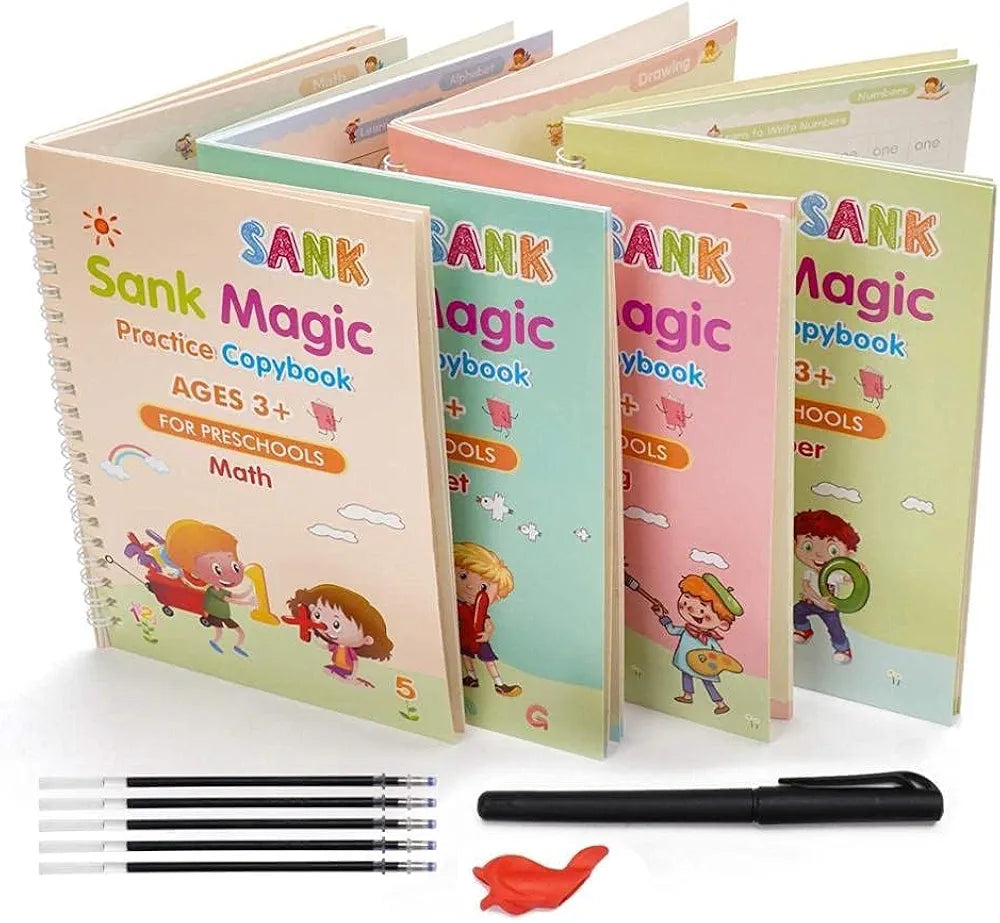 Sank Magic Practice Copybook (4 books,10 Refill,1 Pen,1 Grip,) Pack of 1