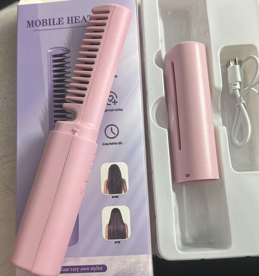 Meneflix Portable Mini Hair Straightener Cordless Rechargeable Mini Adjustable Hair Straightener Hot Comb