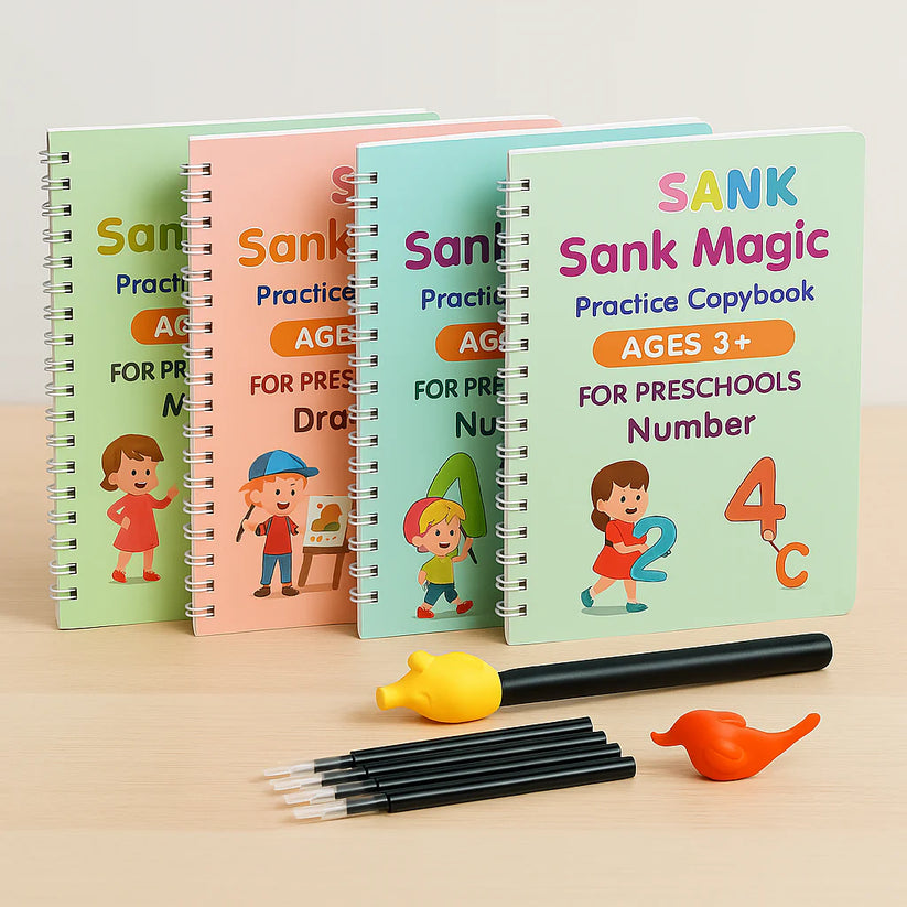 Sank Magic Practice Copybook (4 books,10 Refill,1 Pen,1 Grip,) Pack of 1